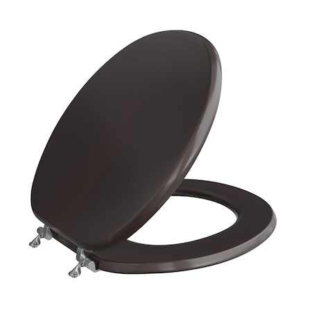 Jones Stephens Dark Brown Designer Wood Toilet Seat, Piano Finish, Closed Front, Cover, Chrome Hinges, Round, 3PK C2B1R18CH